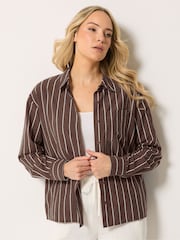 Long Tall Sally Brown Pinstripe Linen Blend Shirt - Image 1 of 6