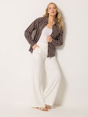 Long Tall Sally Brown Pinstripe Linen Blend Shirt - Image 3 of 6