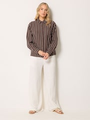 Long Tall Sally Brown Pinstripe Linen Blend Shirt - Image 4 of 6