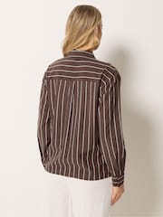 Long Tall Sally Brown Pinstripe Linen Blend Shirt - Image 5 of 6