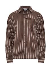 Long Tall Sally Brown Pinstripe Linen Blend Shirt - Image 6 of 6