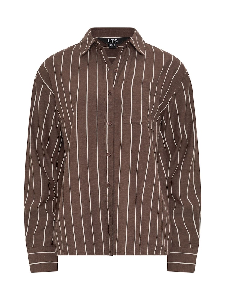 Long Tall Sally Brown Pinstripe Linen Blend Shirt - Image 6 of 6 Long Tall Sally Brown Pinstripe Linen Blend Shirt - Image 6 of 6