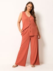 Yours Curve Orange Textured Wide Leg Trousers - Image 2 of 5