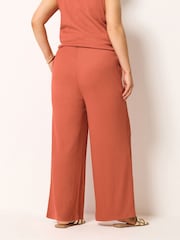 Yours Curve Orange Textured Wide Leg Trousers - Image 3 of 5