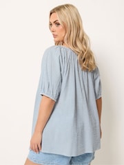 Yours Curve Blue Stripe Boho Blouse - Image 3 of 5