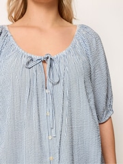 Yours Curve Blue Stripe Boho Blouse - Image 4 of 5