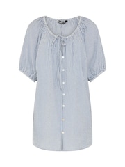 Yours Curve Blue Stripe Boho Blouse - Image 5 of 5
