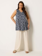 Yours Curve Blue Pleated Front Vest Top - Image 2 of 5