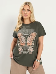卡其綠色 - Yours Curve Placement Print Core T-Shirt - 圖片 1/5