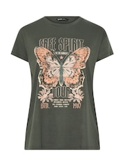 卡其綠色 - Yours Curve Placement Print Core T-Shirt - 圖片 5/5