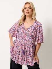 Yours Curve Pink Tie Neck Blouse - Image 1 of 5