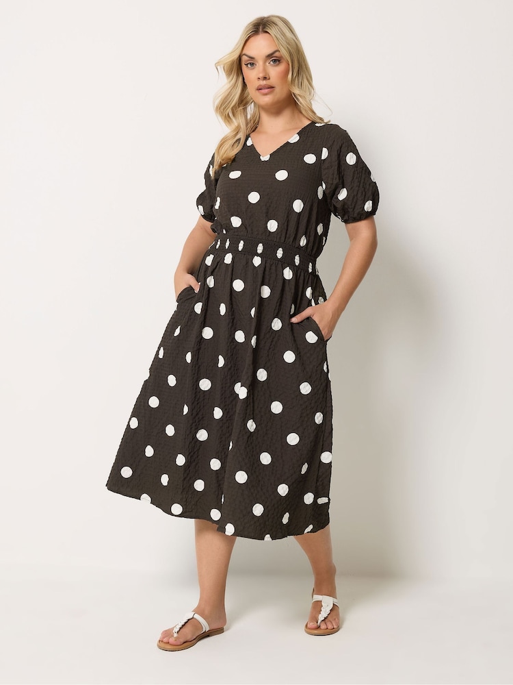 Yours Curve Brown Textured Smock Midaxi Dress - Image 1 of 2 Yours Curve Brown Textured Smock Midaxi Dress - Image 1 of 2