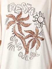 Yours Curve Cream Placement Fiesta Sequin Boxy T-Shirt - Image 4 of 5