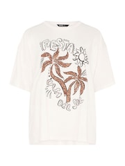 Yours Curve Cream Placement Fiesta Sequin Boxy T-Shirt - Image 5 of 5