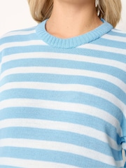 Yours Curve Blue Stripe Short Sleeve Knitted Crew Neck Jumper - Image 4 of 4