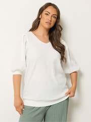 Yours Curve White Twisted Puff Sleeve Top - Image 1 of 5