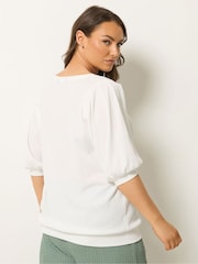 Yours Curve White Twisted Puff Sleeve Top - Image 2 of 5