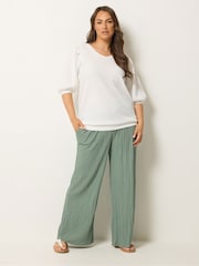 Yours Curve White Twisted Puff Sleeve Top - Image 3 of 5