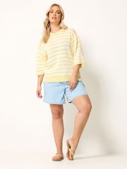 Yours Curve Yellow Stripe Short Sleeve Knitted Crew Neck Jumper - Image 2 of 5