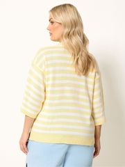 Yours Curve Yellow Stripe Short Sleeve Knitted Crew Neck Jumper - Image 3 of 5