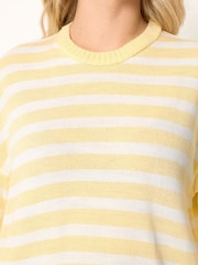 Yours Curve Yellow Stripe Short Sleeve Knitted Crew Neck Jumper - Image 4 of 5