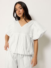 PixieGirl Petite White Puff Sleeve Hem Blouse - Image 1 of 5