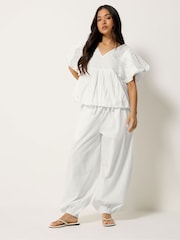 PixieGirl Petite White Puff Sleeve Hem Blouse - Image 2 of 5