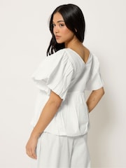 PixieGirl Petite White Puff Sleeve Hem Blouse - Image 3 of 5