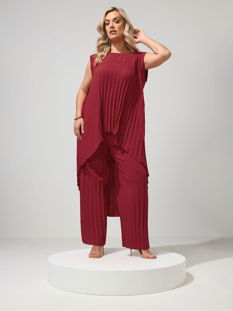 Yours Curve Red London Pleated Top & Trousers Set - Image 1 of 6 Yours Curve Red London Pleated Top & Trousers Set - Image 1 of 6
