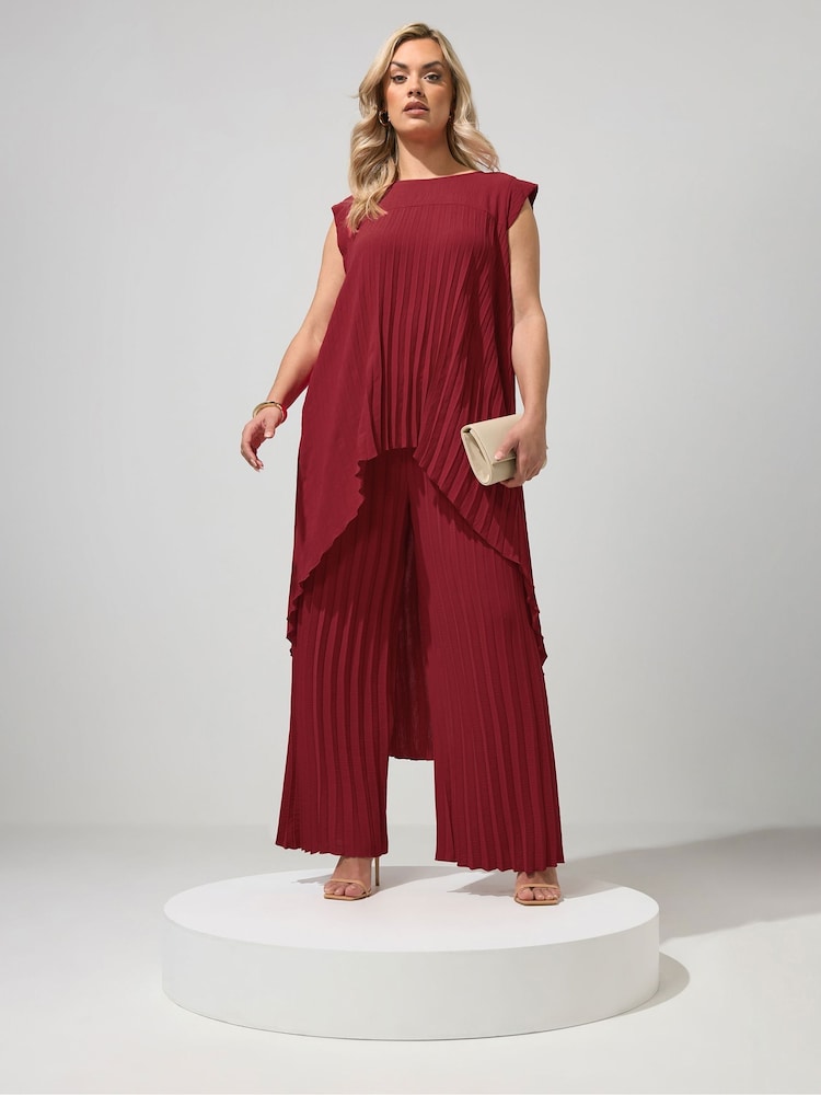 Yours Curve Red London Pleated Top & Trousers Set - Image 2 of 6 Yours Curve Red London Pleated Top & Trousers Set - Image 2 of 6