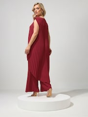 Yours Curve Red London Pleated Top & Trousers Set - Image 3 of 6