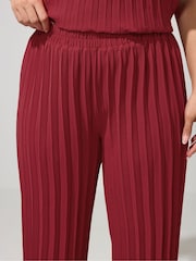 Yours Curve Red London Pleated Top & Trousers Set - Image 5 of 6