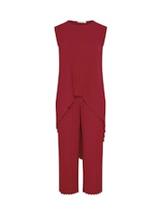 Yours Curve Red London Pleated Top & Trousers Set - Image 6 of 6
