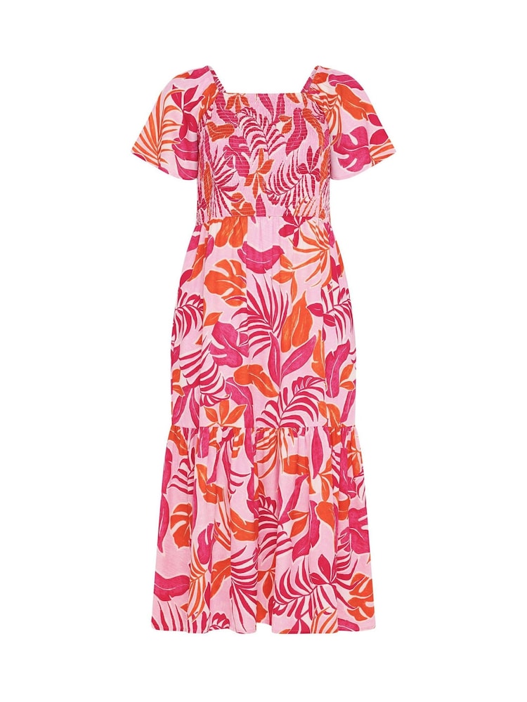 Yours Curve Pink Shirred Tiered Square Neck Maxi Dress - Image 2 of 2
