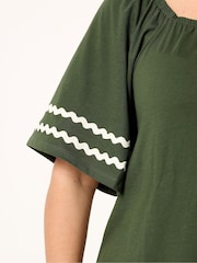 Yours Curve Khaki Green Ric Rac Square Neck T-Shirt - Image 2 of 5