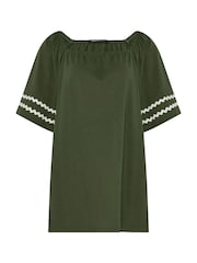 Yours Curve Khaki Green Ric Rac Square Neck T-Shirt - Image 5 of 5