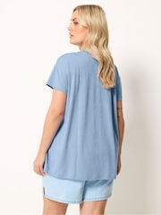 Yours Curve Icy Blue Daisy Placement Print Core T-Shirt - Image 4 of 6