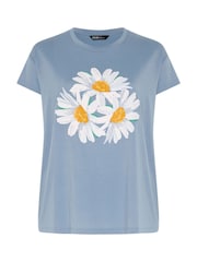 Yours Curve Icy Blue Daisy Placement Print Core T-Shirt - Image 6 of 6