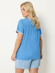 Yours Curve Blue Varsity Trim T-Shirt - Image 3 of 5