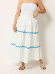 Yours Curve White Ric Rac Jersey Skirt - Image 1 of 5