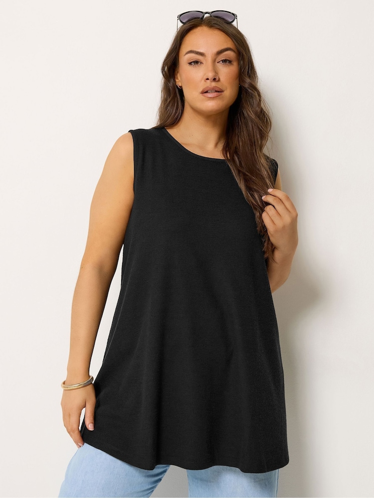 Yours Curve Black Soft Touch Ribbed Swing Top - Image 1 of 5