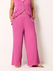 Yours Curve Pink Textured Wide Leg Trousers - Image 1 of 5
