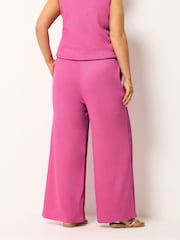 Yours Curve Pink Textured Wide Leg Trousers - Image 3 of 5