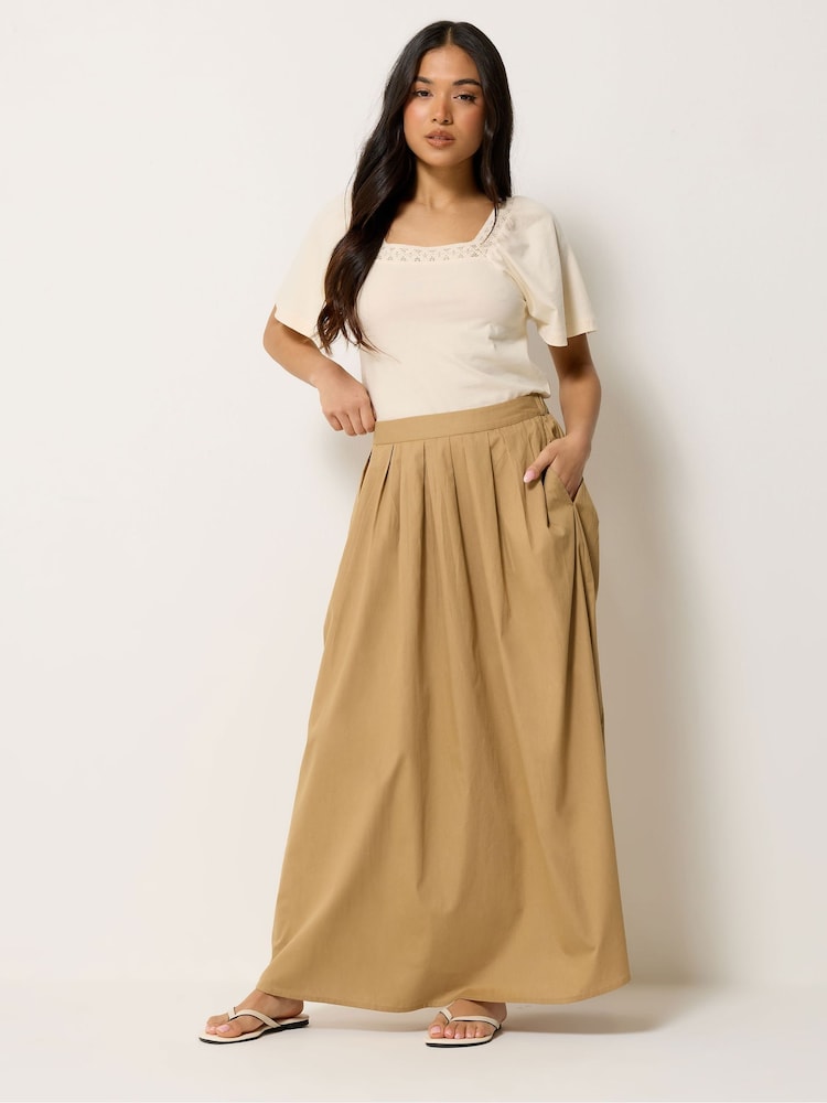 PixieGirl Petite Brown Poplin Full Maxi Skirt - Image 1 of 5 PixieGirl Petite Brown Poplin Full Maxi Skirt - Image 1 of 5