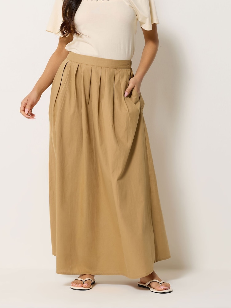 PixieGirl Petite Brown Poplin Full Maxi Skirt - Image 2 of 5 PixieGirl Petite Brown Poplin Full Maxi Skirt - Image 2 of 5