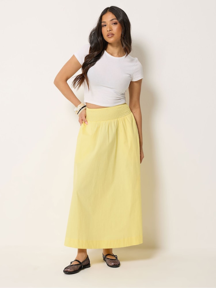 PixieGirl Petite Yellow Poplin Shirred Midi Skirt - Image 1 of 6 PixieGirl Petite Yellow Poplin Shirred Midi Skirt - Image 1 of 6