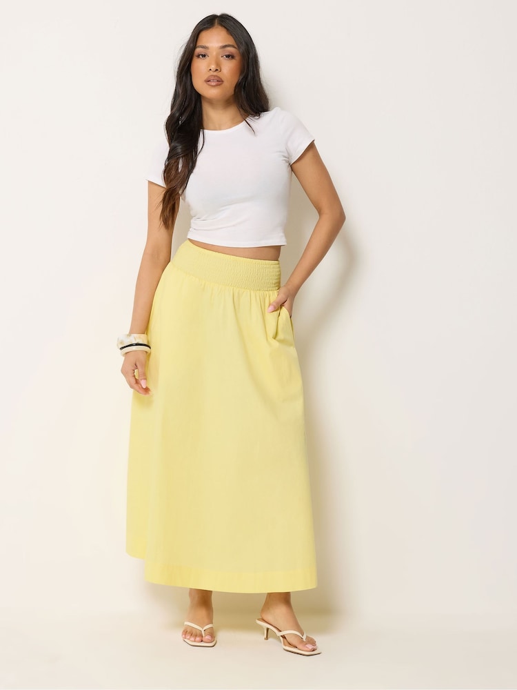 PixieGirl Petite Yellow Poplin Shirred Midi Skirt - Image 2 of 6 PixieGirl Petite Yellow Poplin Shirred Midi Skirt - Image 2 of 6