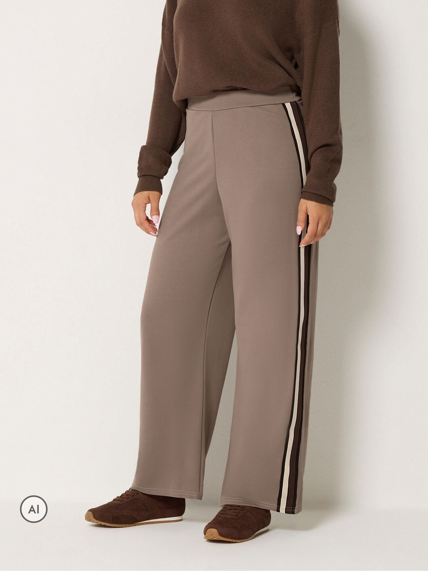 M & Co Women's Brown Petite Side Stripe Trousers