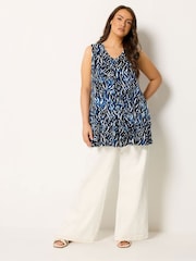 Yours Curve Blue Pleated Front Vest Top - Image 2 of 5