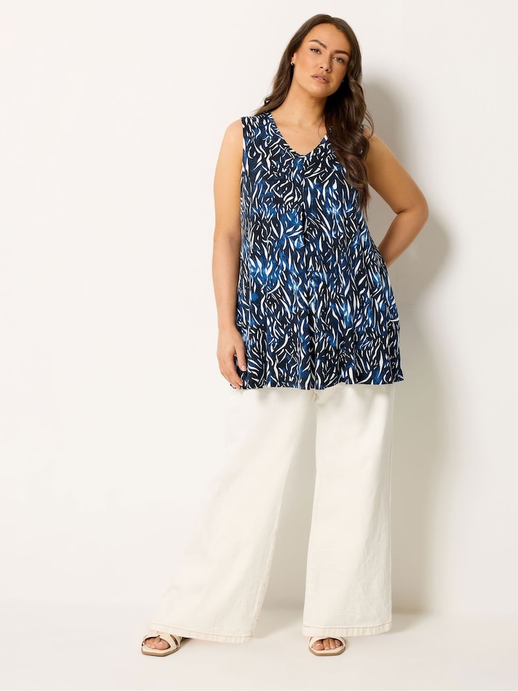 Yours Curve Blue Pleated Front Vest Top - Image 2 of 5